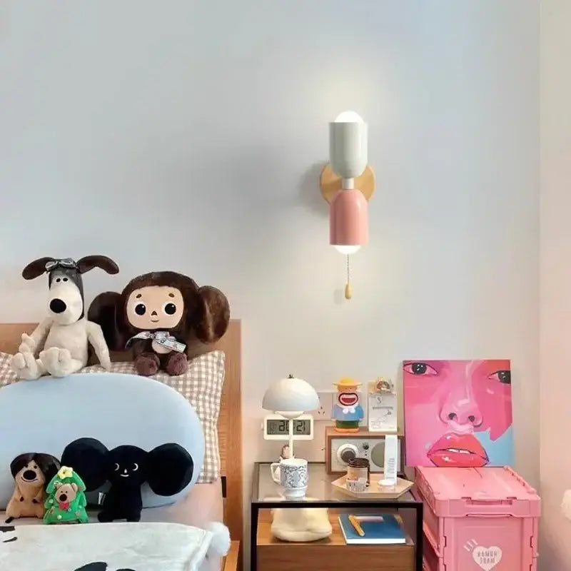 Pastel pink and cream two-tone wall lamp with wooden backplate from decorbites cream zipper nordic collection