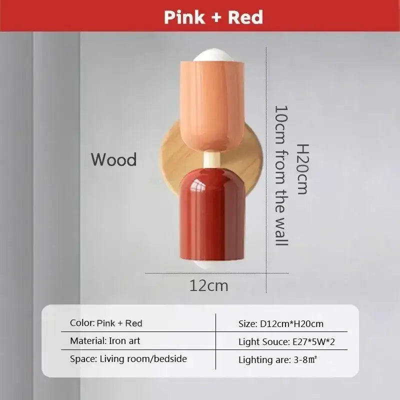 Pink and red wooden two-tiered wall lamp from decorbites cream zipper nordic collection for bedroom pull chain lighting