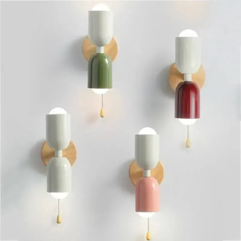 Modern wall lamp cream zipper nordic with matte ceramic shades in olive blush pink and burgundy on wooden backplates