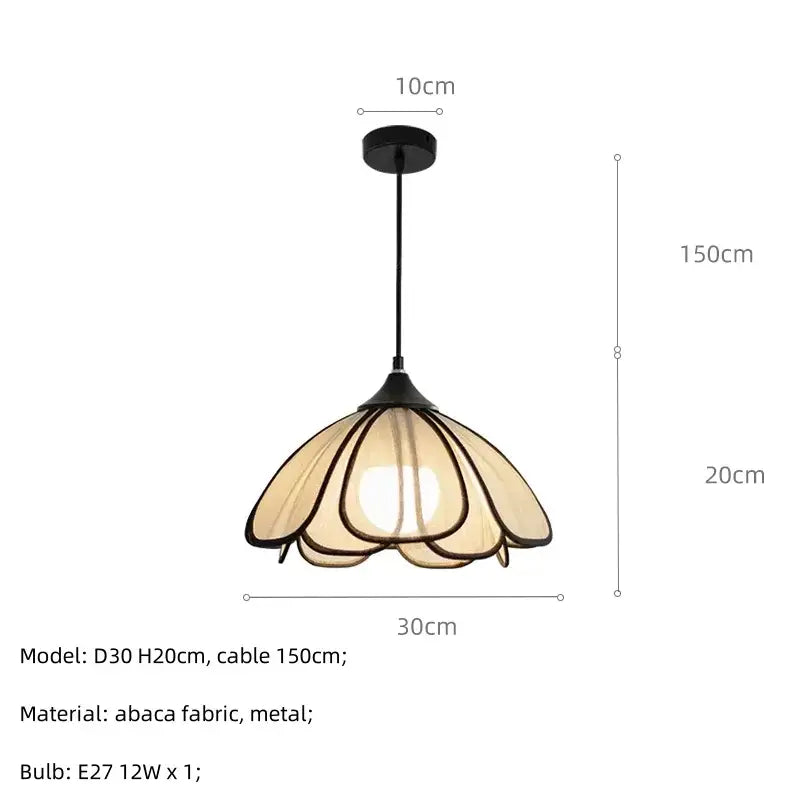 Creamy abaca fabric pendant light with beige floral petal design and black metal frame for dining room decorbites creamy abaca