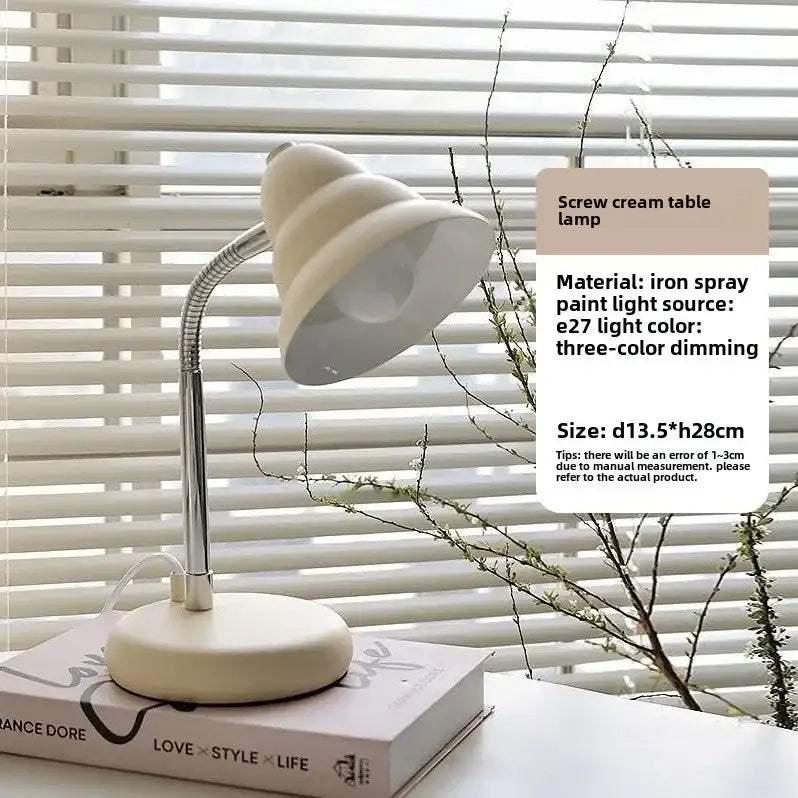 Cream-colored decorbites creamy style desk lamp with flexible chrome neck and adjustable shade for bedroom reading light