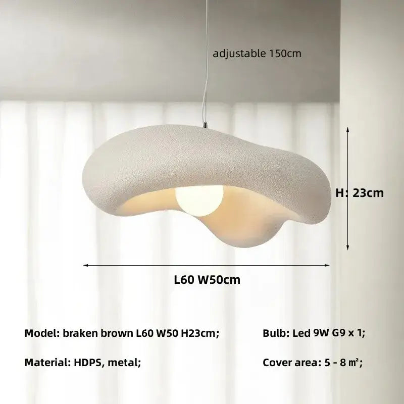 A modern pendant light with creamy style resin off-white textured hdps and metal finish for dining room and kitchen island