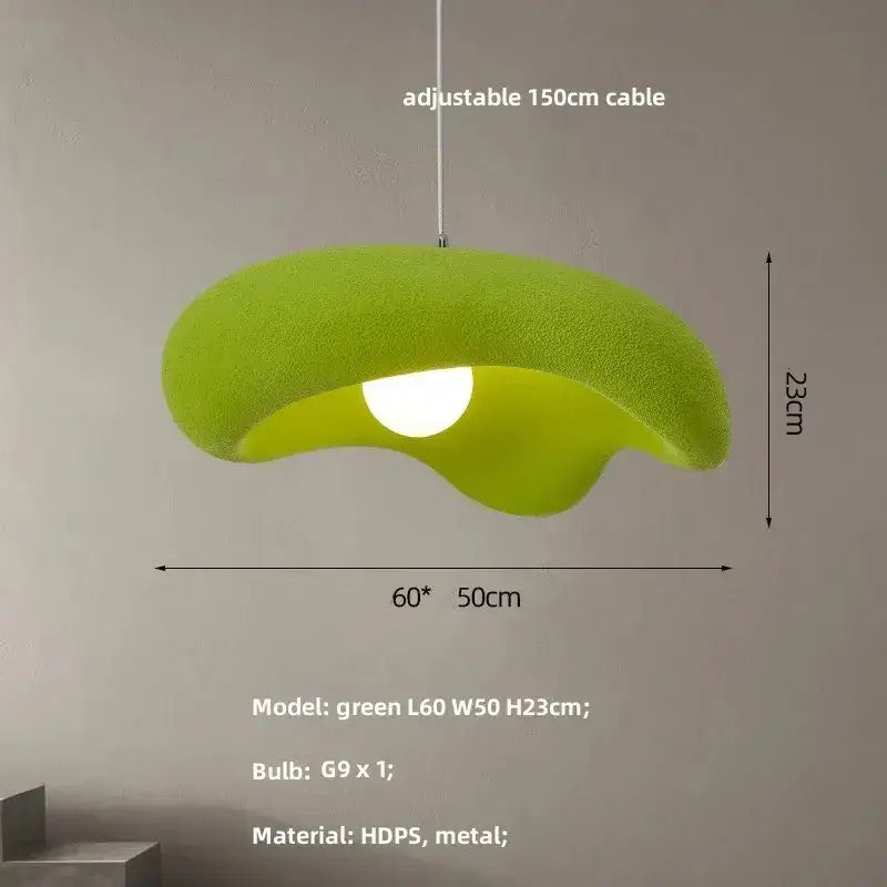 A vibrant lime green creamy style resin pendant light with a soft texture and adjustable 150cm cable for kitchen island