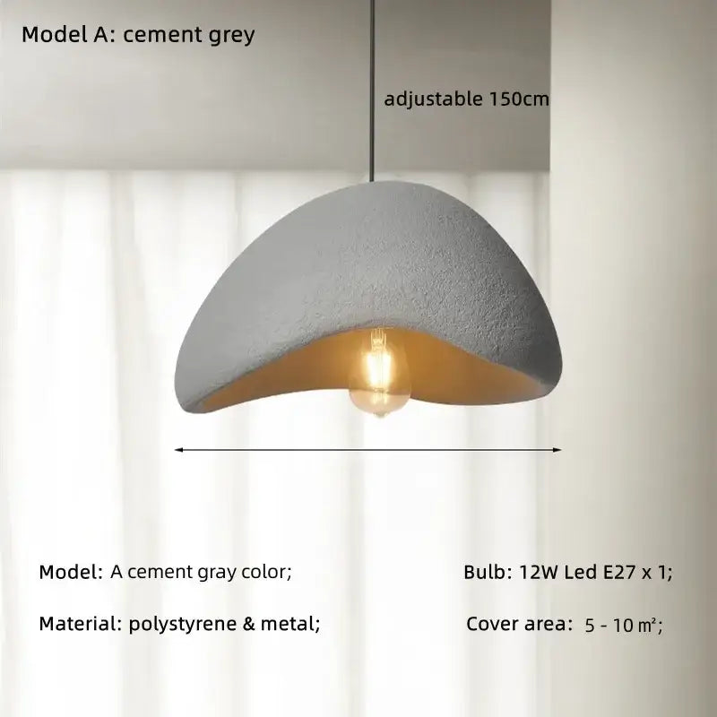 Cement grey creamy style wabi semi-spherical pendant light with textured polystyrene metal and adjustable 150cm cord