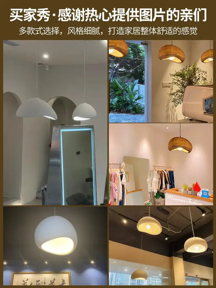Modern white creamy style wabi sabi pendant lights with smooth rounded design and warm glow for stairs and living room