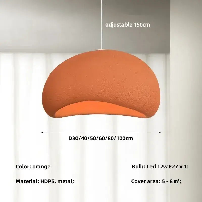 Orange dome-shaped creamy style wabi sabi pendant light with textured hdps metal finish adjustable to 150cm length
