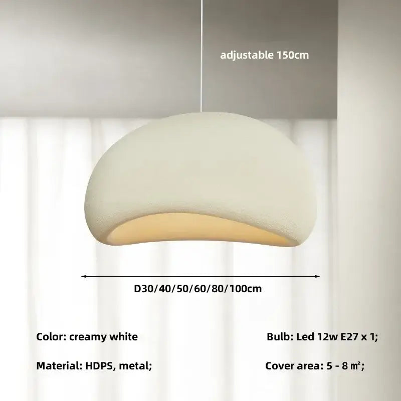 Creamy style wabi sabi pendant light with a white hdps dome and metal fixture ideal for stairs and living room decorbites creamy style