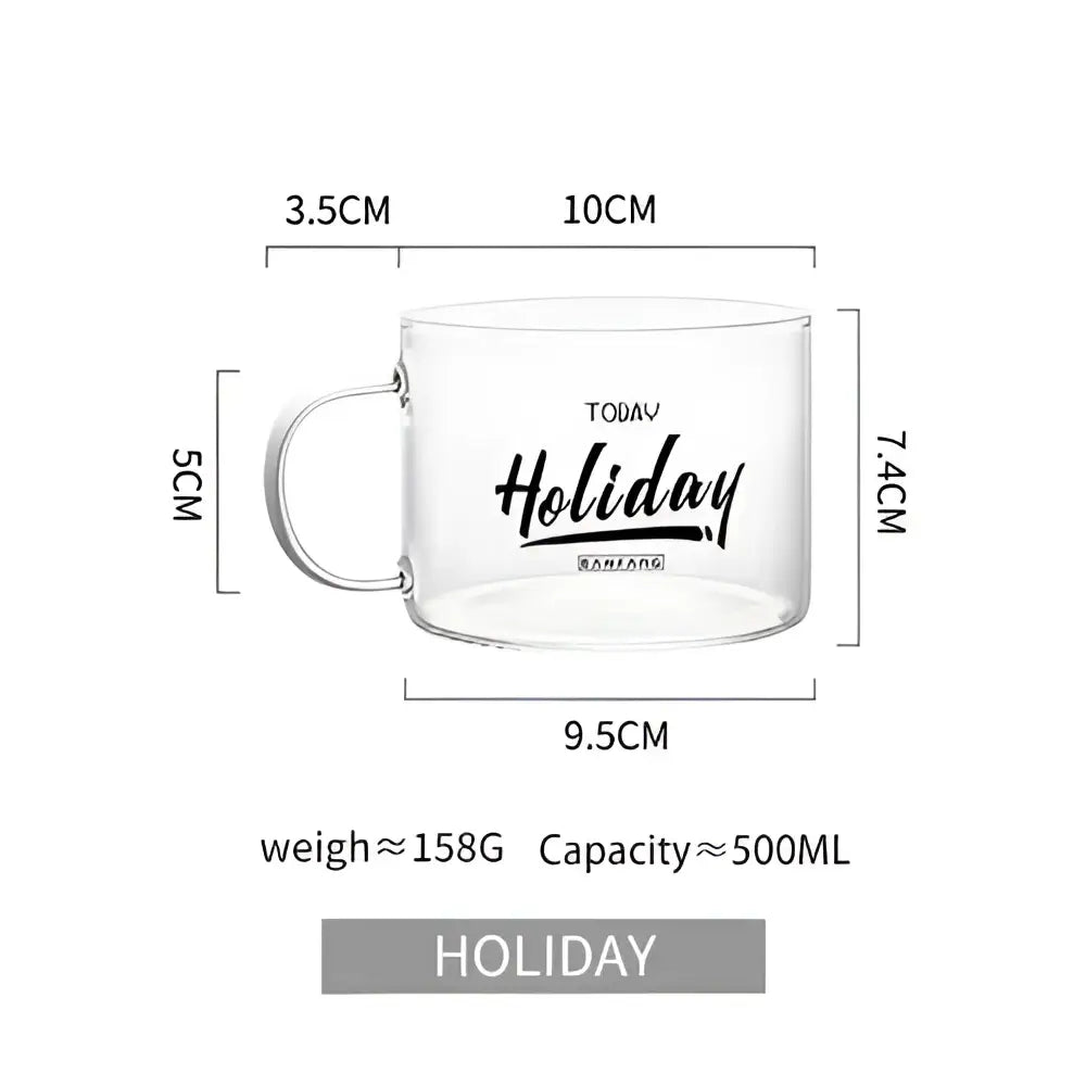 Clear glass mug with black today holiday script and handle measuring 10cm from decorbites creative alphabet glass juice cup collection