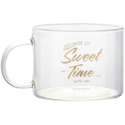 Clear glass mug with gold foil inscription because of sweet time with you and banfang brand for decorbites creative alphabet glass juice use