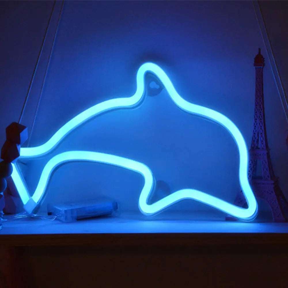 Creative Battery Powered LED Dolphin Boys Bedroom Wall Light in White