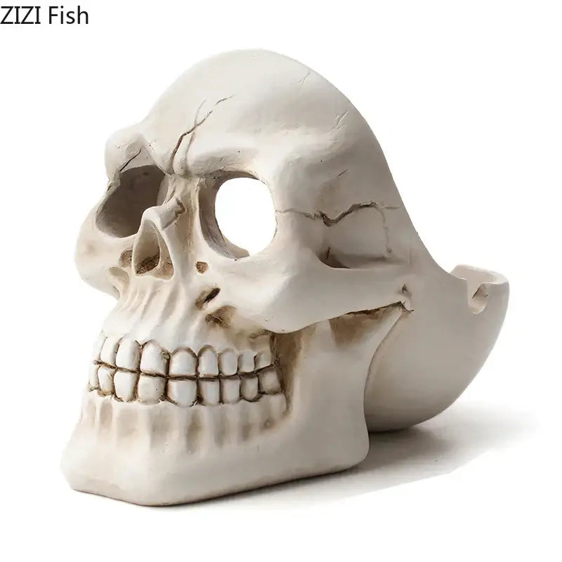 Creative skull ashtray made of white plastic with cracked texture and detailed teeth for living room smoking gift