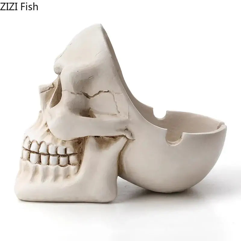 Off-white resin creative skull ashtray with detailed teeth and hollow interior for living room smoking gift