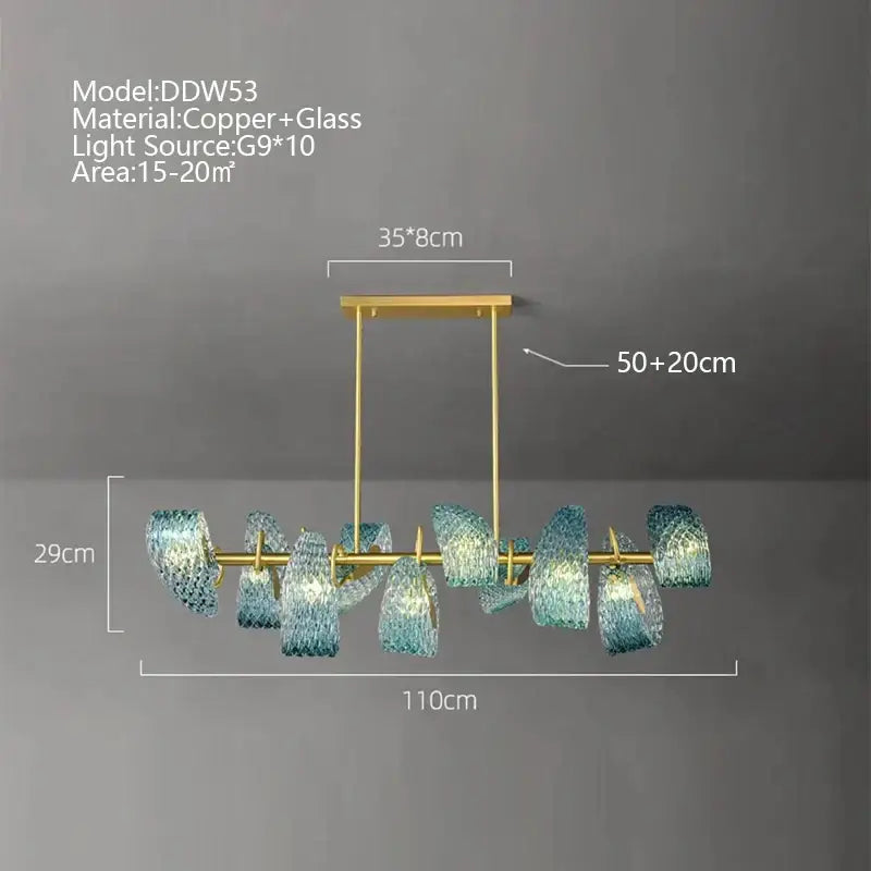 Modern copper and glass pendant light with decorbites blue glass luxury shades for bedroom flower chandelier decor