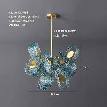 Blue glass luxury pendant light with copper accents and adjustable hanging rod for bedroom decorbites blue glass chandelier