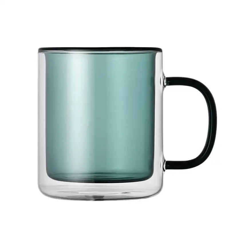 A sleek double-walled whiskey wine glass tumbler with a matte black handle and teal interior elegant design