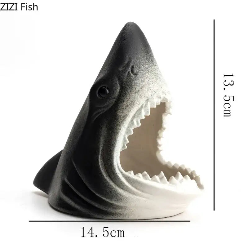 A black and white ceramic creative shark storage ashtray by zizi fish designed as decorbites creative shark decor
