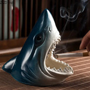 Blue and white ceramic decorbites creative shark storage ashtray with detailed teeth and open mouth for living room decor