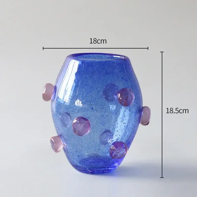 A translucent blue creative bubble glass vase with embedded purple bubbles and pinkish knobs for living room decorbites creative bubble