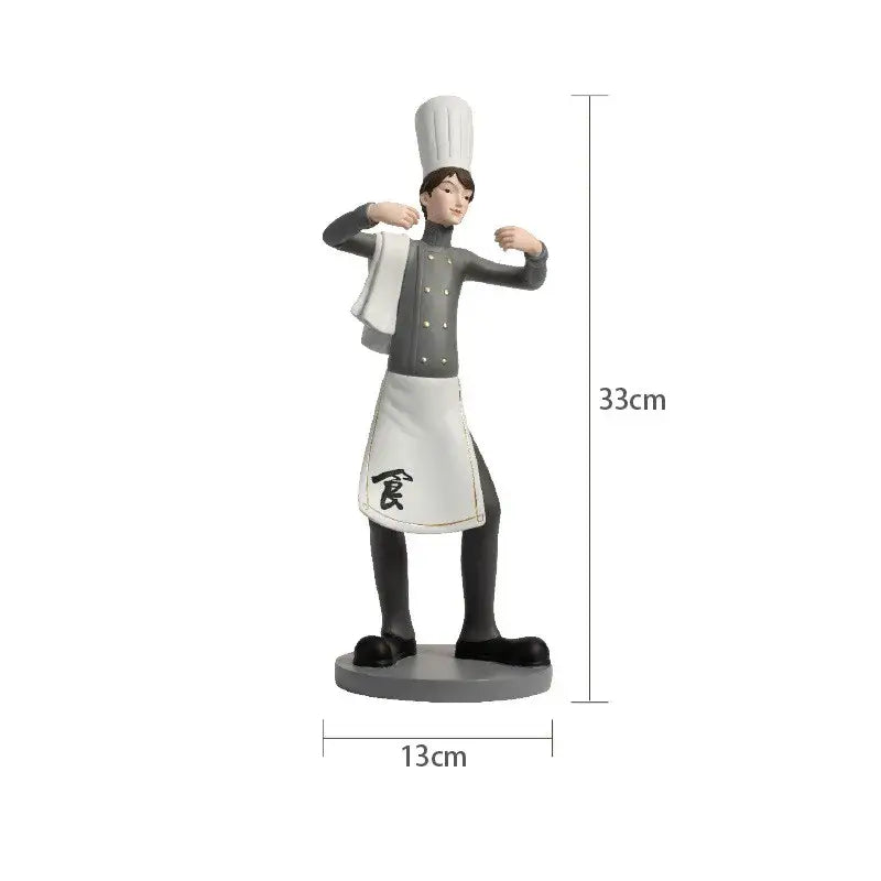 Creative chef wine rack sculpture figurine 33cm tall with white toque gray jacket and white apron with black chinese characters