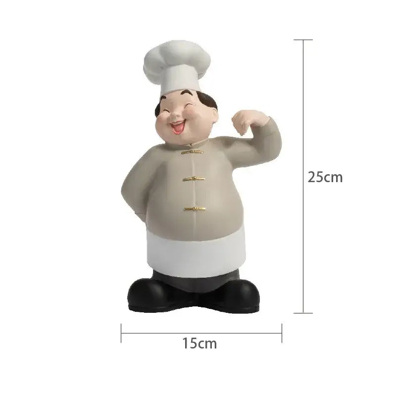 Creative chef wine rack sculpture featuring a chubby chef figurine with white toque and beige coat kitchen decor