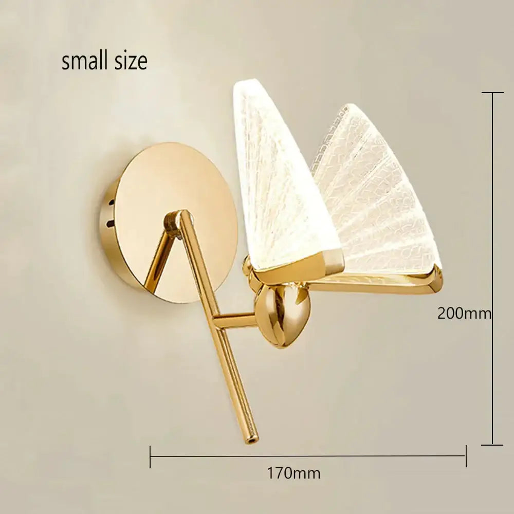 Gold-finished nordic creative colorful butterfly led wall sconce with two translucent textured glass fan blade shades