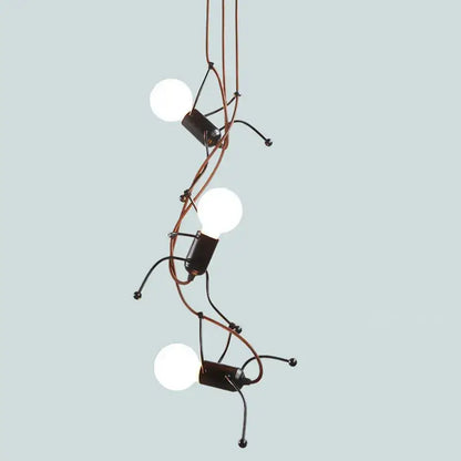 Creative copper iron man chandelier with three white bulbs and twisted copper wires for bedroom decorbites iron man lighting