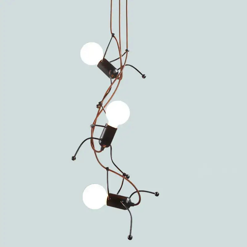 Creative copper iron man chandelier with three white bulbs and twisted copper wires for bedroom decorbites iron man lighting