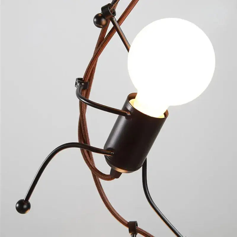Black metal iron man chandelier with spherical bulb and brown braided cord for bedroom decorbites iron man lighting