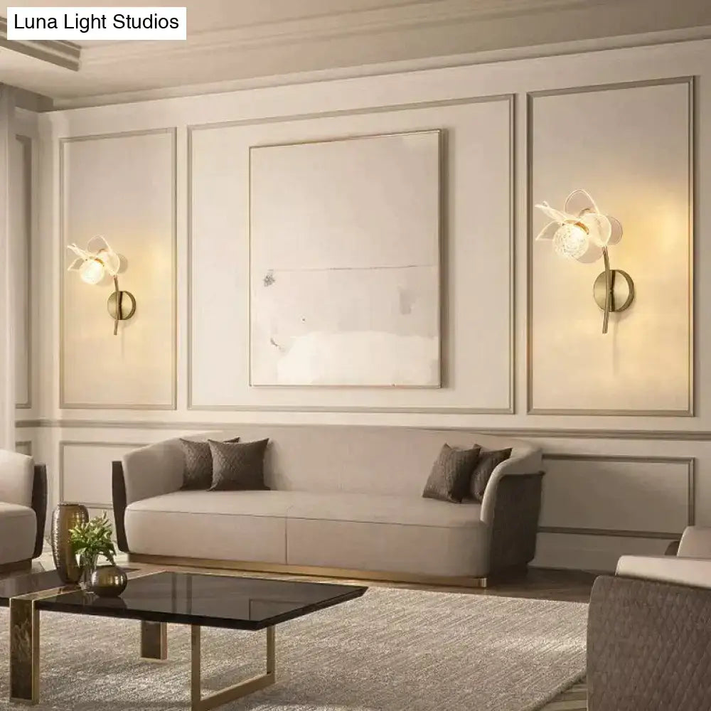 Delicate white flower-shaped creative floral decorative gold led wall lamp with crystal sconce for bedroom use