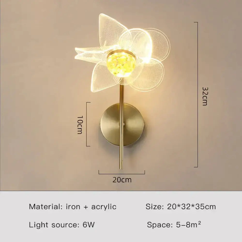Creative floral decorative gold led wall lamp featuring a delicate white flower sconce with a brass iron base