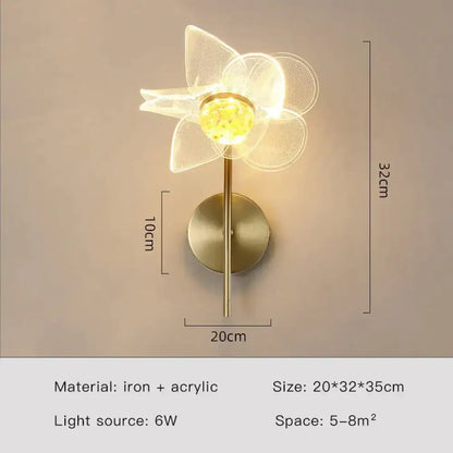 Creative floral decorative gold led wall lamp featuring a delicate white flower sconce with a brass iron base