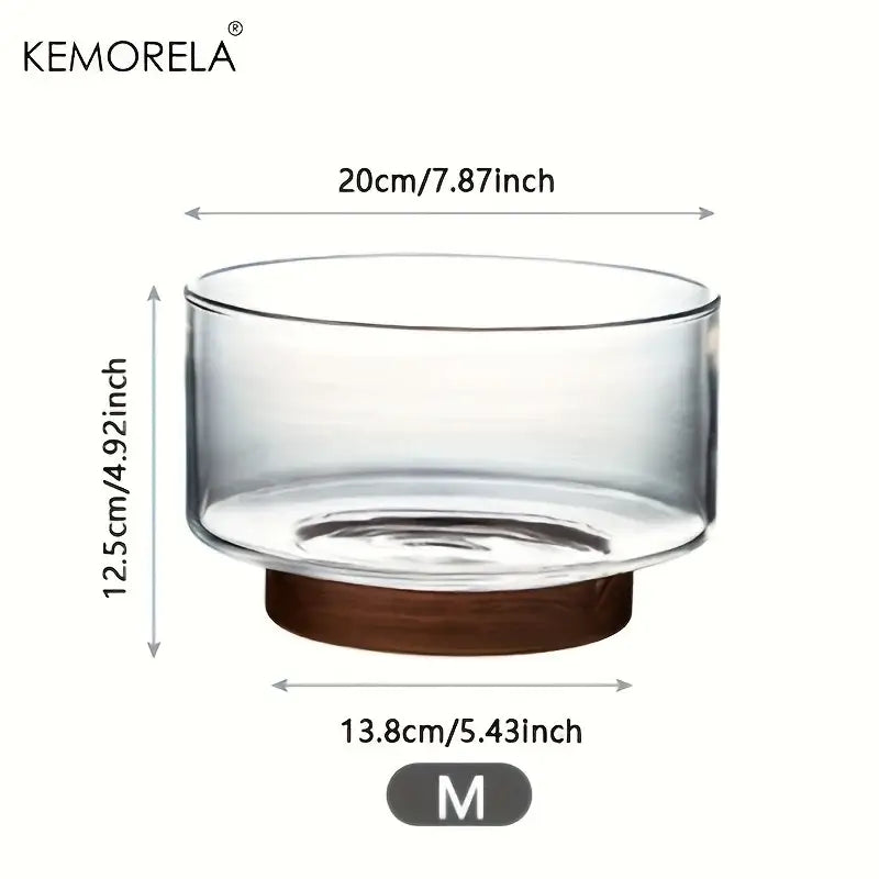 Creative glass fruit bowl with wood base by kemorela designed for dining room decorbites creative glass use