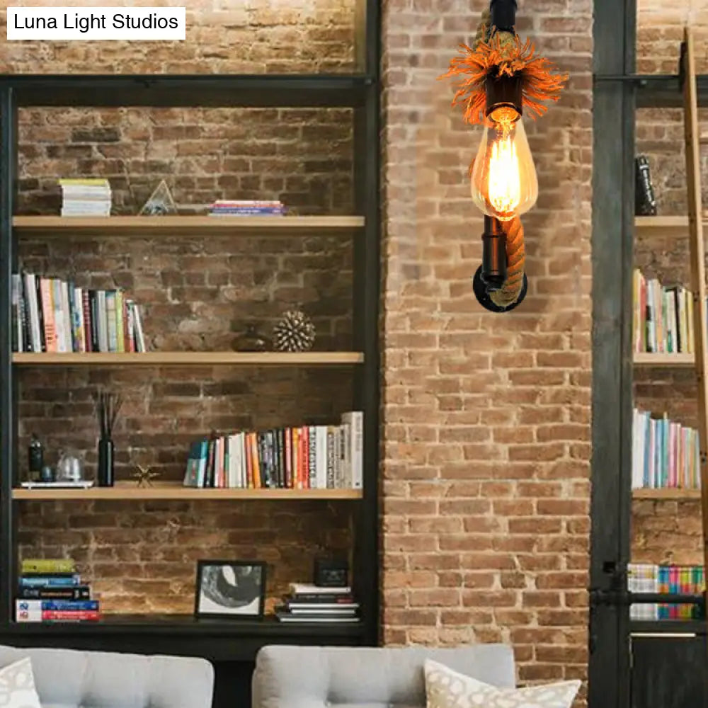 مصباح حائط صناعي إبداعي من حبل الجوت مع أنبوب سباكة معدني - إضاءة على الطراز الصناعي