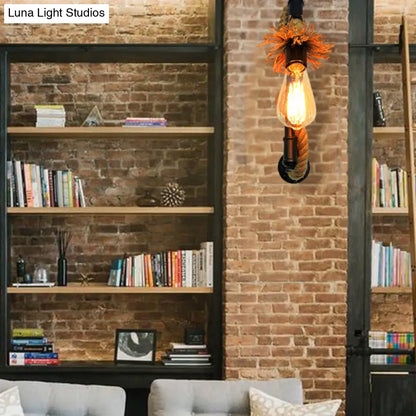 مصباح حائط صناعي إبداعي من حبل الجوت مع أنبوب سباكة معدني - إضاءة على الطراز الصناعي