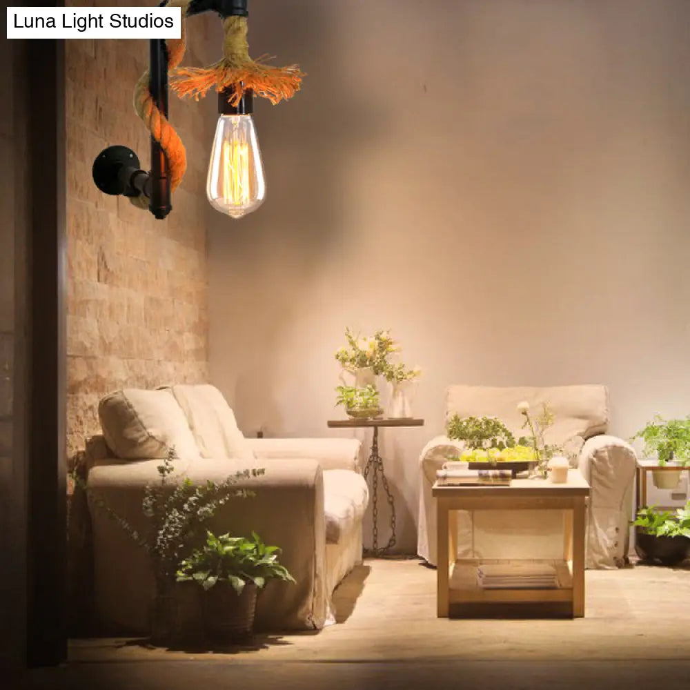 مصباح حائط صناعي إبداعي من حبل الجوت مع أنبوب سباكة معدني - إضاءة على الطراز الصناعي