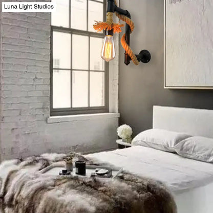 مصباح حائط صناعي إبداعي من حبل الجوت مع أنبوب سباكة معدني - إضاءة على الطراز الصناعي