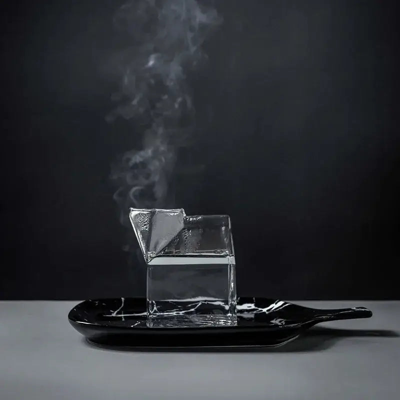 Clear glass cup milk box with silver foil lid emitting steam from decorbites creative milk kitchen drinkware set of 2