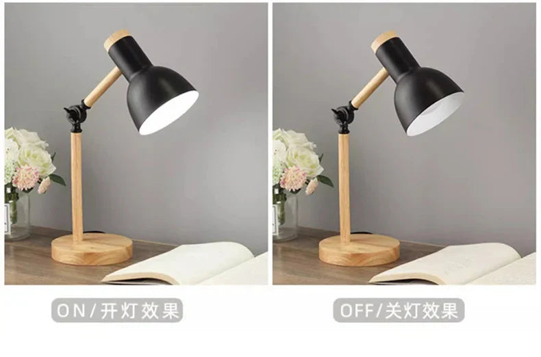 Creative Nordic Table Lamp Wooden Art LED Turn Head Simple Bedside Desk Light/Eye Protection Reading&Bedroom Study Lamp