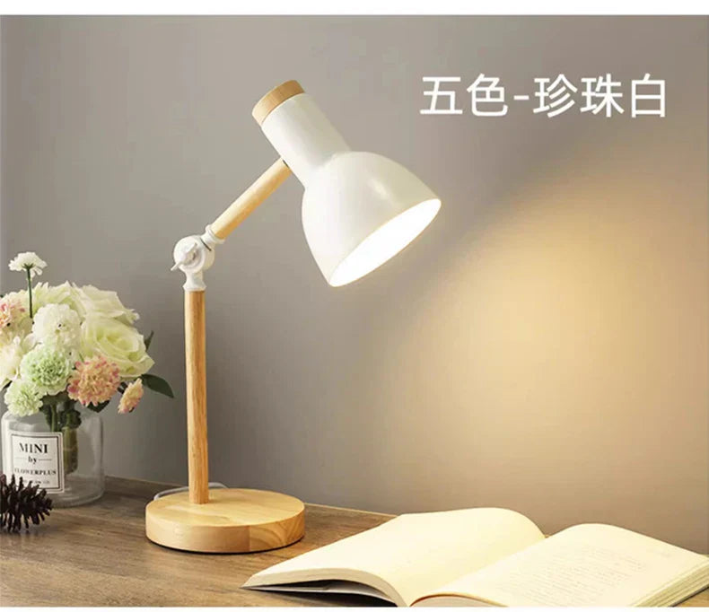 Creative Nordic Table Lamp Wooden Art LED Turn Head Simple Bedside Desk Light/Eye Protection Reading&Bedroom Study Lamp