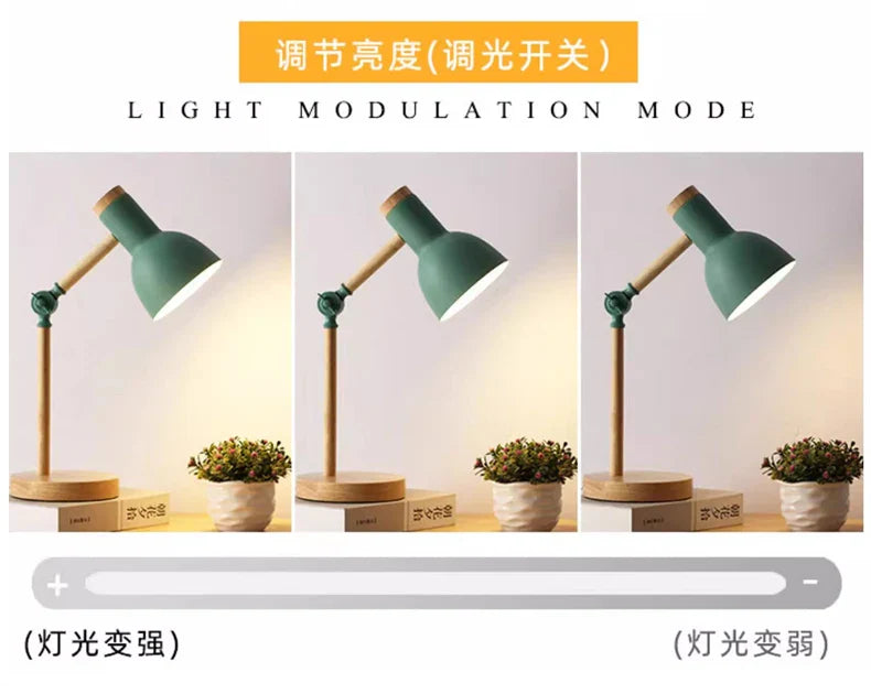 Creative Nordic Table Lamp Wooden Art LED Turn Head Simple Bedside Desk Light/Eye Protection Reading&Bedroom Study Lamp