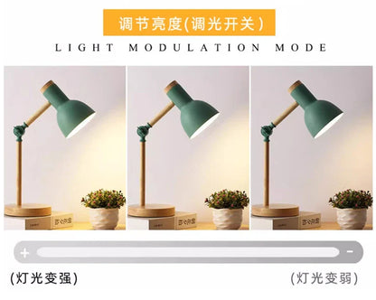 Creative Nordic Table Lamp Wooden Art LED Turn Head Simple Bedside Desk Light/Eye Protection Reading&Bedroom Study Lamp