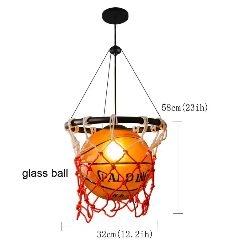 Creative orange glass basketball pendant light with red net and black rim decorbites basketball pendant for bedroom decor
