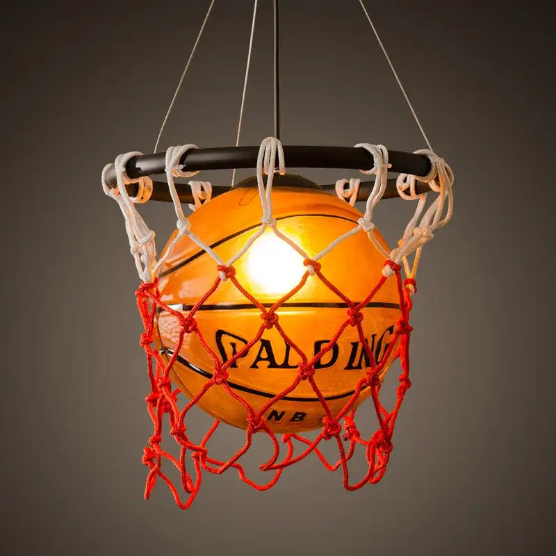 Creative orange Spalding NBA basketball pendant light with black rim and red white net decorbites basketball pendant lamp