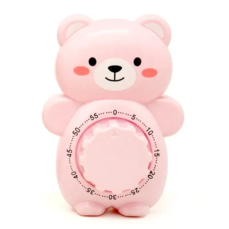 Creative pink bear kitchen timer made of plastic with a round dial marked in minutes for baking use
