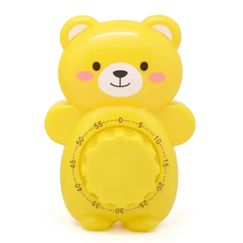 Creative yellow plastic bear kitchen timer with pink cheeks and white snout for precise kitchen baking use