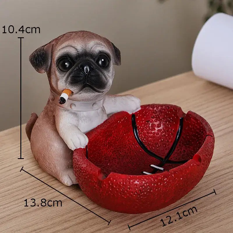 Creative tan and black basketball puppy ashtray shaped like a pug with realistic coat and basketball design decorbites basketball puppy