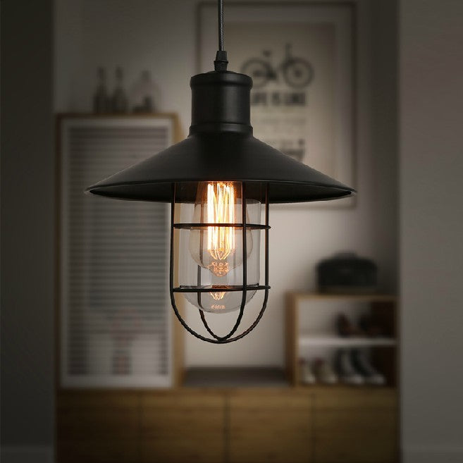 Black Iron Cage Chandelier Explosion-Proof Glass