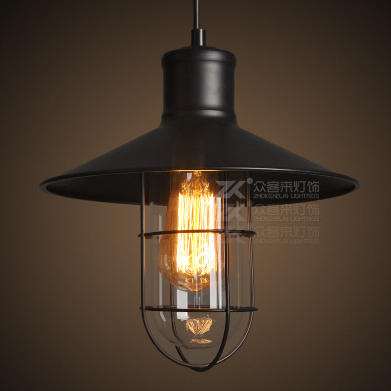 Black Iron Cage Chandelier Explosion-Proof Glass