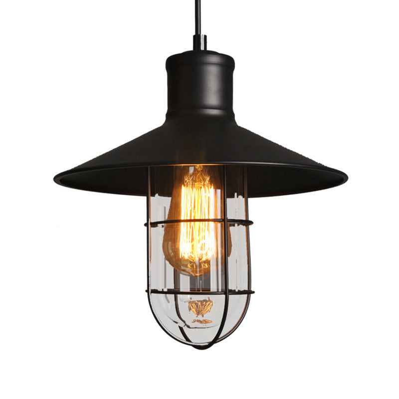 Black Iron Cage Chandelier Explosion-Proof Glass