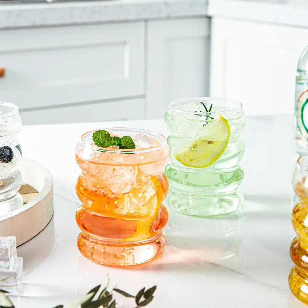 Clear stacked-rim glass tumblers with modern textured design for dining room decorbites creative styling glass drinkware